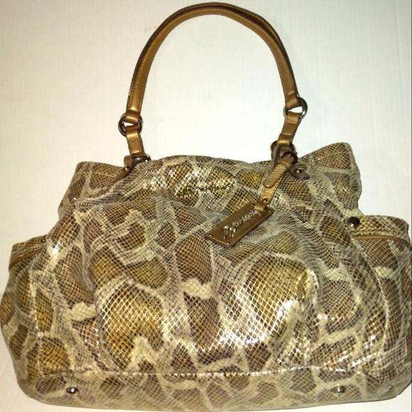 L@@K! BEAUTIFUL Like New B. MAKOWSKY Python embossed Exotic Lrg Leather Satchel - Picture 2 of 16